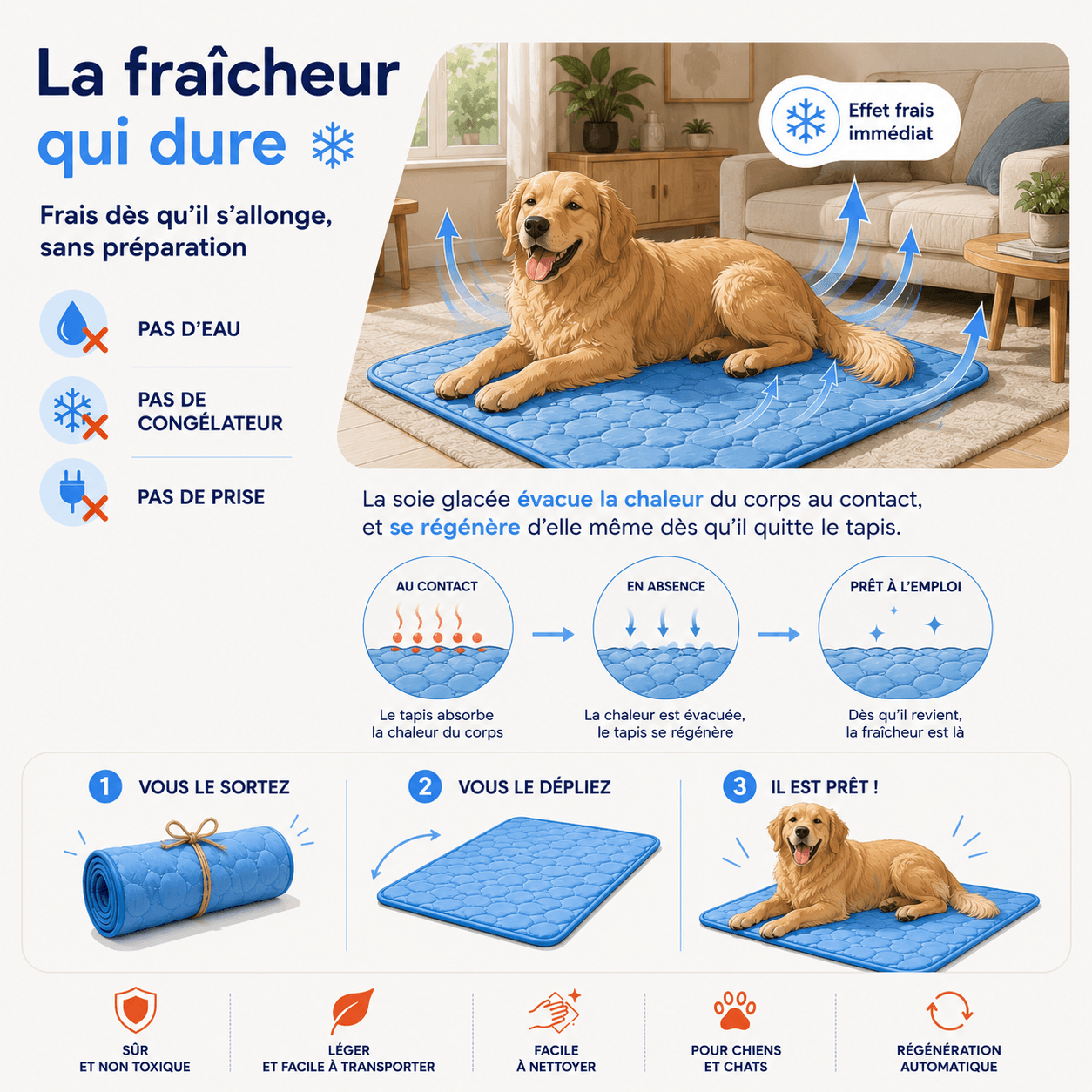 Chien allongé frais sur le Tapis Fraîchou